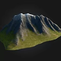 Mountain Terrain Featuring Snow Capped Peak Rocky Surface And Green Grassy Base