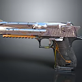 Modern Futuristic Pistol With Metallic Silver Finish Black Grip Yellow Accents And Detailed Design Elements