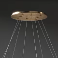 Modern Elegant Chandelier With Golden Frame And Transparent Glass Elements Suspended By Multiple Lines