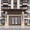 Multi Story Residential Building Entrance With Stone Decoration Balconies And Double Doors