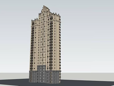 High Rise Building Classical Exterior Design With Beige And Gray Facade Decorative Top And Windows 3d model