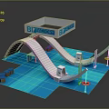 BI FACTORY Exhibition Booth Design With Blue White Curved Structure And Display Elements 3d model