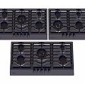 Black Gas Cooktops With Multiple Burners And Control Knobs For Kitchen 3d model