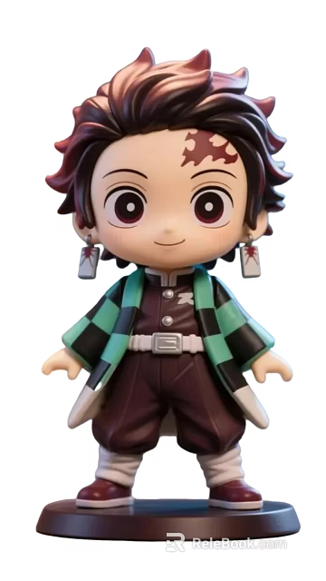 Adorable Character Doll with Checkered Coat Dangling Earrings and Happy Expression 3d model 