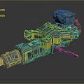 Sci Fi Mechanical Device With Modular Structure Blue Green And Yellow Accents 3d model