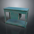 Vintage Green Old Table with Drawer Lower Shelf and Worn Surface