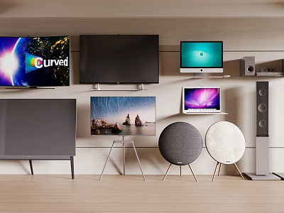 Various Types Of TVs Displayed In Modern Living Space 3d model