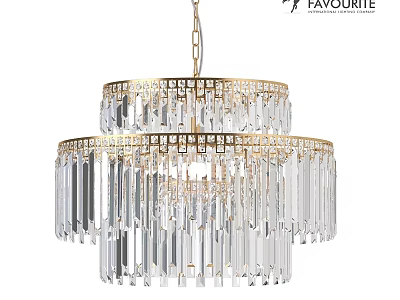 Luxurious Two Tiered Crystal Chandelier With Gold Frame And Hanging Crystals 3d model