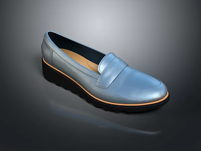 Light Blue Leather Loafers With Black Sole And Orange Trim For Comfortable Daily Wear 3d model