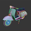 Light Blue Scooter With Red Seat And White Rim On Dark Reflective Surface