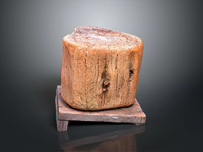 Organic Plant Stump With Natural Wood Texture Placed On Wooden Base Stand 3d model