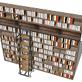 Modern Bookcase Interior Design With Multilayer Shelves Metal Ladder And Colorful Books