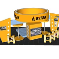 Yellow RITEK Exhibition Booth Design With Circular Ring And Blue Steps 3d model
