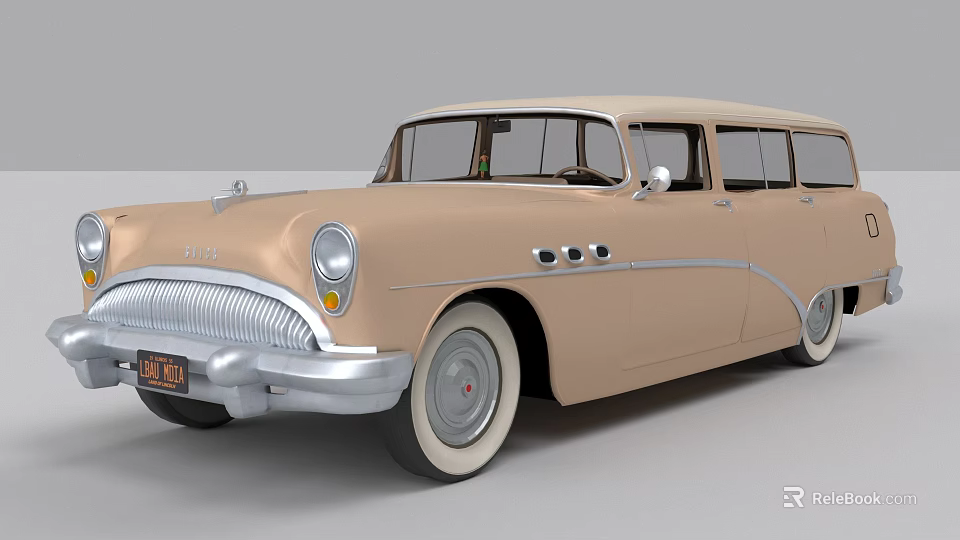 Vintage Beige Station Wagon With Classic Retro Design And White Wall Tires 3d model 