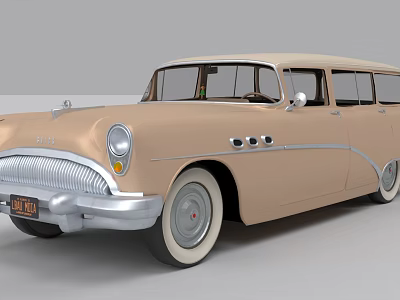 Vintage Beige Station Wagon With Classic Retro Design And White Wall Tires 3d model