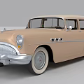 Vintage Beige Station Wagon With Classic Retro Design And White Wall Tires