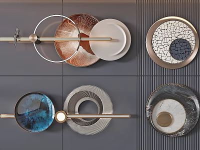 Modern Circular Wall Hangings With Metallic Frames And Geometric Patterns In Various Tones 3d model