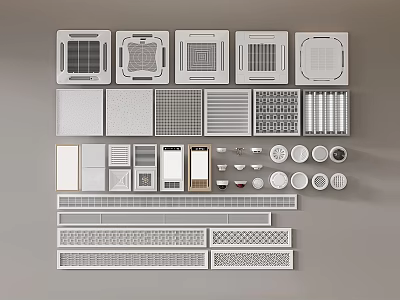 Air Conditioner Vents Various Designs With Grille Patterns Shapes And Styles For Home Interior 3d model