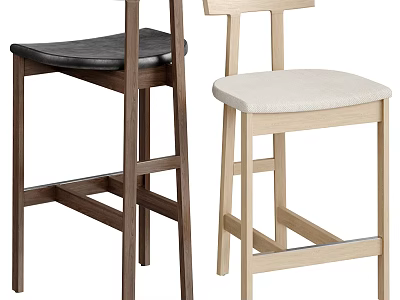 Modern Wooden Bar Stools With Dark And Light Frames And Upholstered Seats 3d model