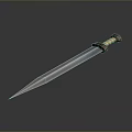 Sword With Silver Sharp Blade And Brown Handle Featuring Light Colored Stripes On Dark Background 3d model