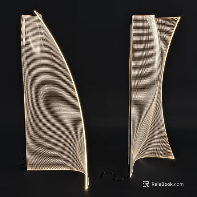 Elegant Modern Curved Floor Lamp With Mesh Texture And Soft Lighting Glow 3d model 