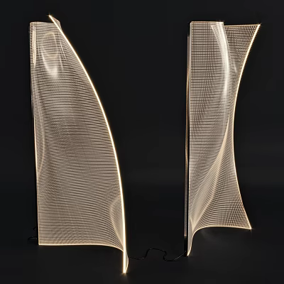 Elegant Modern Curved Floor Lamp With Mesh Texture And Soft Lighting Glow 3d model