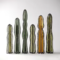 Glass Cactus Shaped Potted Plants With Green Orange Transparent Colors Various Shapes On White Background