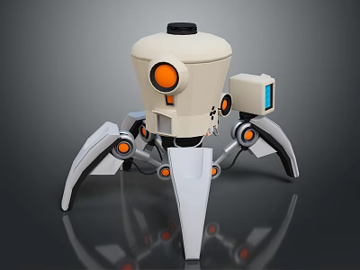 Projection Monitoring Robotic Device With White Body Mechanical Arms Orange Indicators And Blue Screen Module 3d model