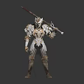 Mythical Warrior In Ornate Armor With Dragon Engravings Holding Sword On Dark Backdrop