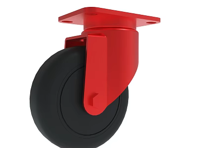 Red Industrial Caster Wheel With Black Rubber Tire And Metal Bracket 3d model