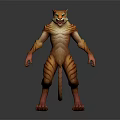 3D Tiger Humanoid Character Design Featuring Striped Fur Sharp Teeth And Clawed Limbs