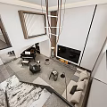 Loft Style Modern Living Room With Piano TV Sofa And Fireplace