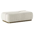 Modern Cream Upholstered Ottoman With Curved Design And Sleek Gold Metal Base