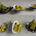 Stylish Black And White Ceramic Vessels Holding Apples Grapes And Pears