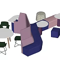 Abstract Shape Sofa with Multicolored Upholstery Round Side Tables and Green Chairs 3d model