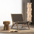 Woven Lounge Chair With Wooden Frame And Side Table In Modern Living Room Interior