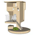 Wooden Cat House Multi Level Design With Staircase Platform And Green Cushion