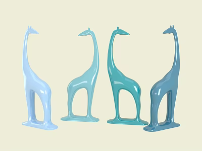 Decorative Giraffe Figurine Set of Four in Assorted Pastel Colors for Home Decor 3d model
