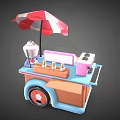 Colorful Food Cart With Red And White Striped Umbrella And Pastel Kitchen Tools