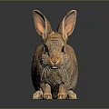 Realistic Rabbit Statue With Brown Fur Long Ears Red Eyes White Whiskers And Black Background