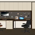 Modern Home Office With Two Desks Orange Black Chairs Laptop TV Wall Cabinets And Decorations