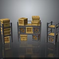 Rustic Wooden Storage Shelves With Stacked Crates Drawers And Compartments