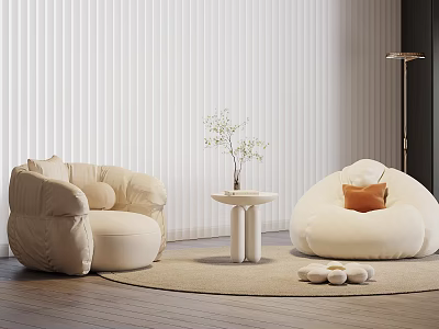 Cozy Modern Living Room With Bean Bag Chair Curved Sofa And Small Round Table 3d model