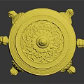 Ornate Golden Decorative Ornament Set With Intricate Carvings Animal Handles And Reflective Base