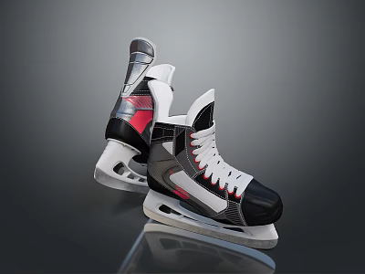 Modern Black White Red Ice Skates With Comfortable Boot Laces And Sharp Blade Design 3d model