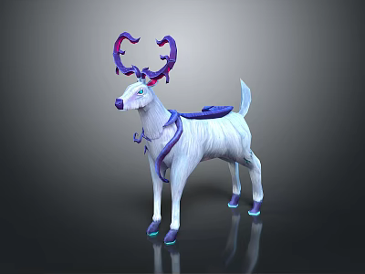 White Deer Game Movie Character With Purple Antlers Blue Hooves And Decorations 3d model