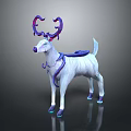 White Deer Game Movie Character With Purple Antlers Blue Hooves And Decorations