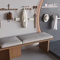 Wooden Shoe Bench With Padded Seats And Wall Mounted Coat Racks Minotti
