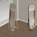 Stylish Rectangular and Oval Mirrors with Golden Stands on Wooden Floor Near Window