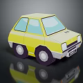 Yellow Cartoon Style Paper Craft Car With 3D Model Design And Reflection Effect